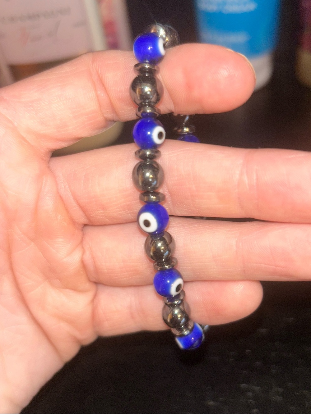 Glass and Hematite beaded Evil Eye Bracelt